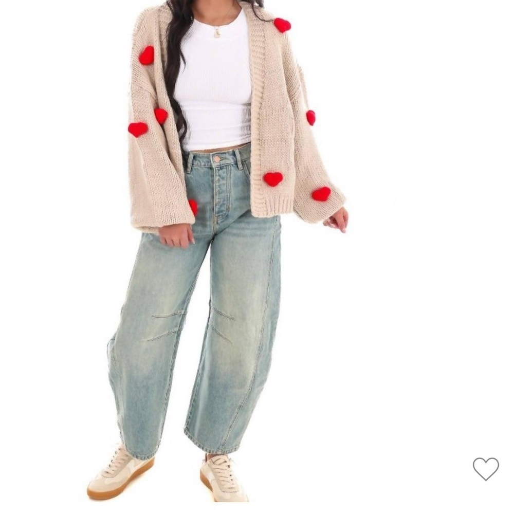 Luna Iva Open Front Cardigan with Knit Hearts